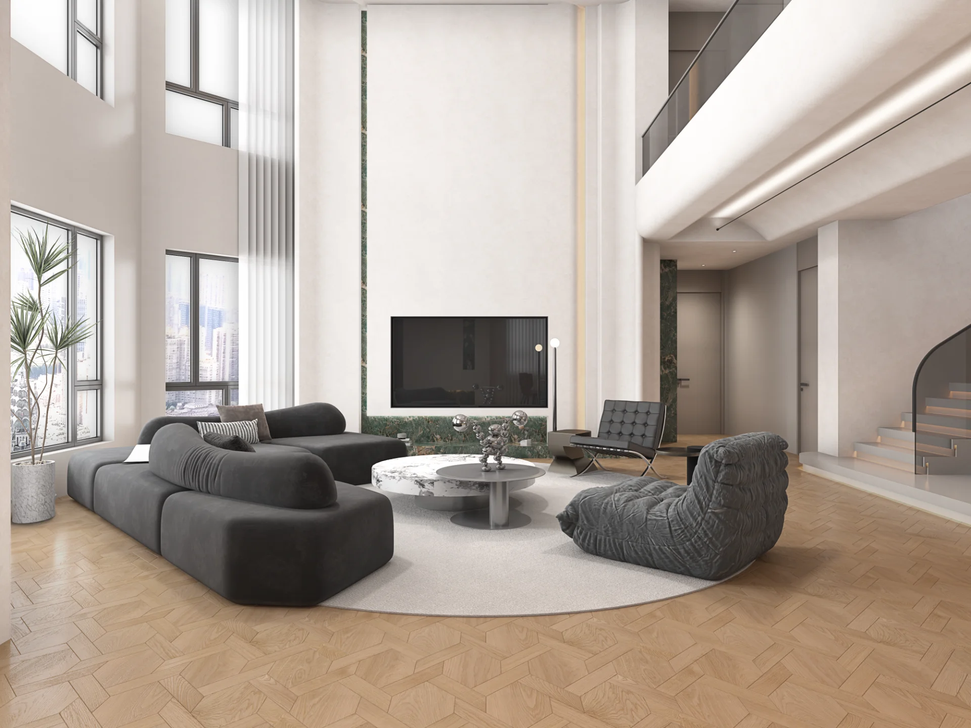 Modern living room with engineered wood flooring